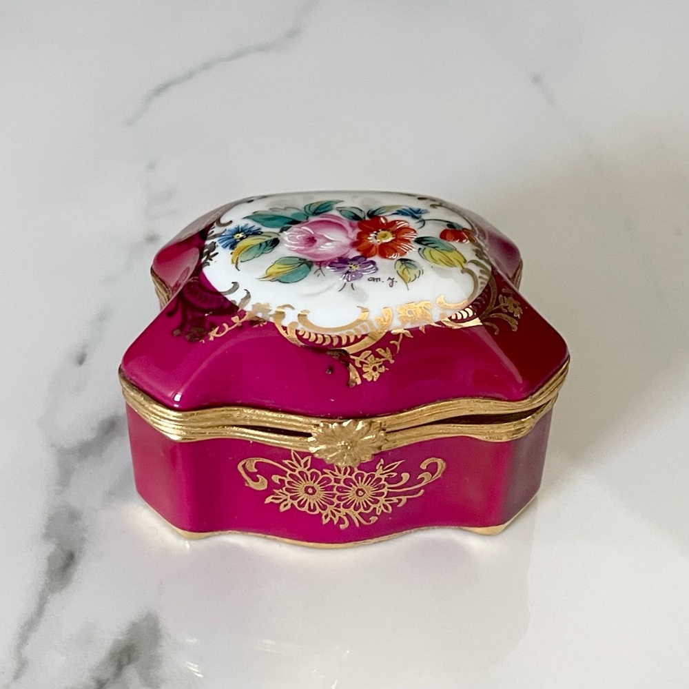 Burgundy Floral Trinket Box - Imperial Limoges